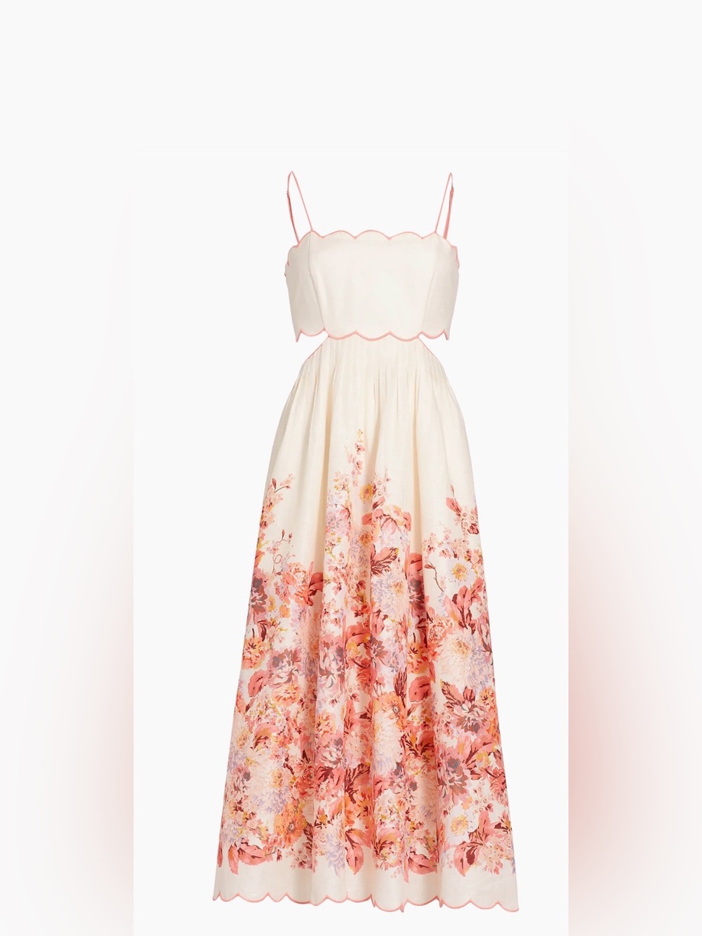 Zimmermann Cream Maxi Dress with Pink and Coral Floral Print